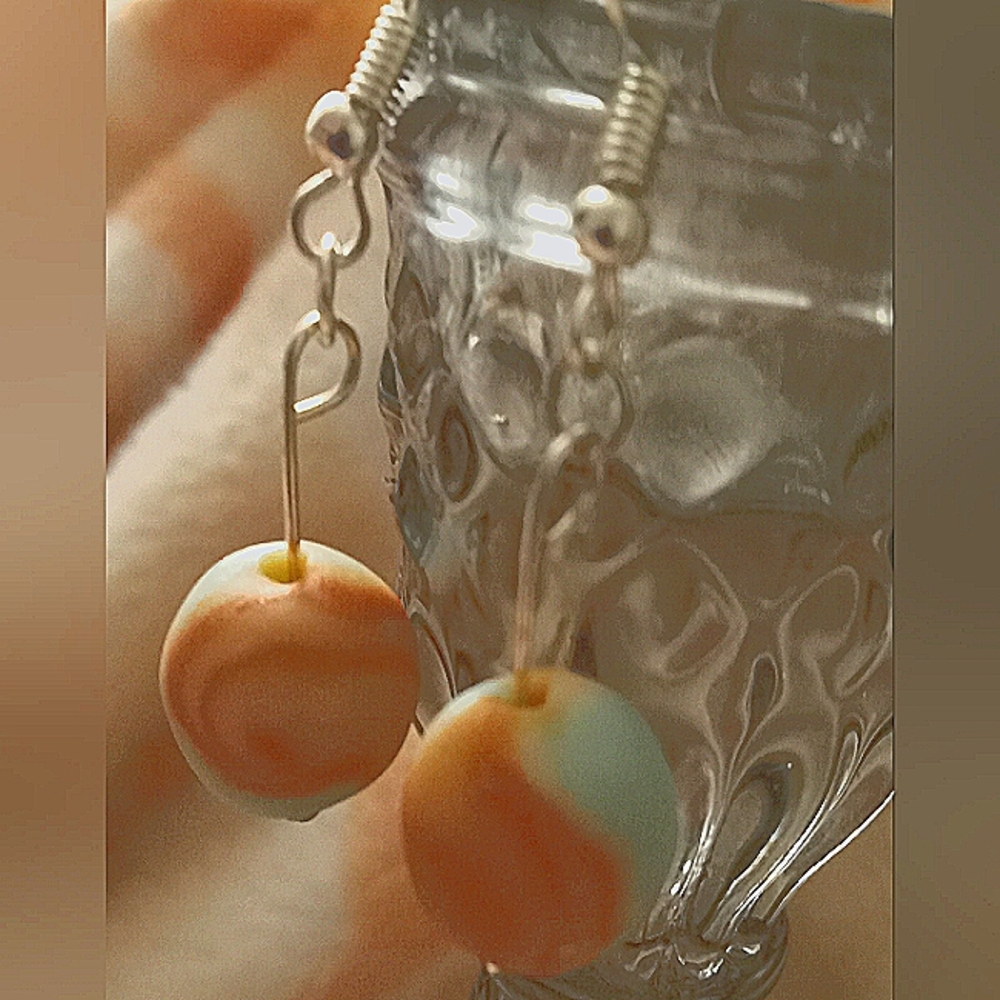 Blue Orange Swirl Dangle Earrings
